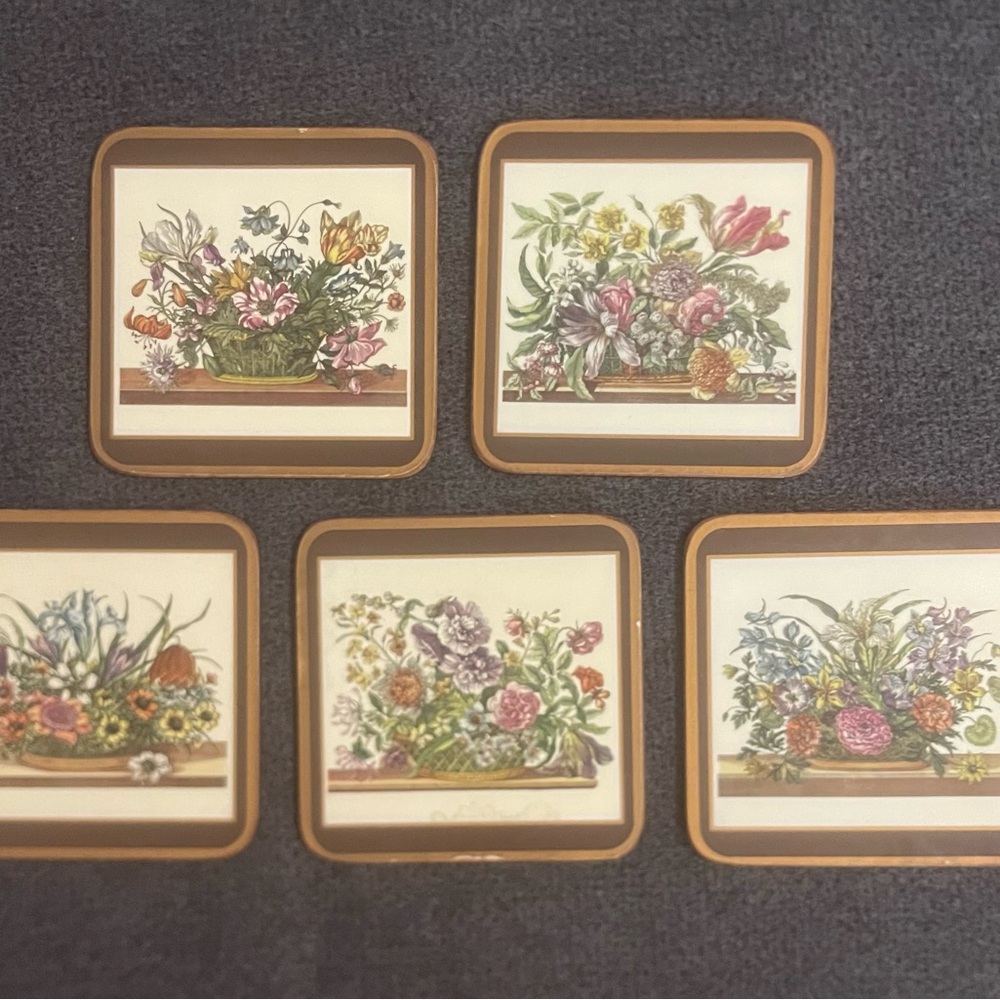 Vintage Pimpernel Floral Print Cork Back Coaster Set